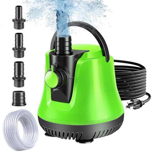 Chsuiwe Sump Pump Submersible, Water Pump with Adjustable Flow, Pool Cover Pump Above Ground, Electric Portable Water Removal Pump, Water Pump for Pool Draining with 10ft Hose, 4 Adapters, 950GPH