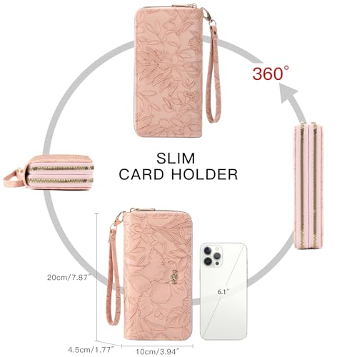 Image of RNIEGA Wallets for Women RFID Blocking Leather Women's Wallet Large Capacity Double Zip Wristlet Clutch | Credit Card Holder Ladies Phone Purse