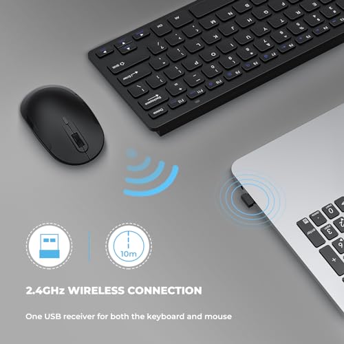 Compact Wireless Keyboard Mouse, 2.4GHz Ultra Thin Small Wireless Keyboard Mouse Combo for Desktop, Laptop (Black)