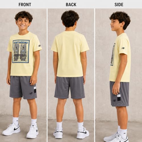 Image of New Balance Boys Athletic Shorts Set - 2 Piece Cotton Blend Jersey Shirt and Active Basketball Shorts for Boys