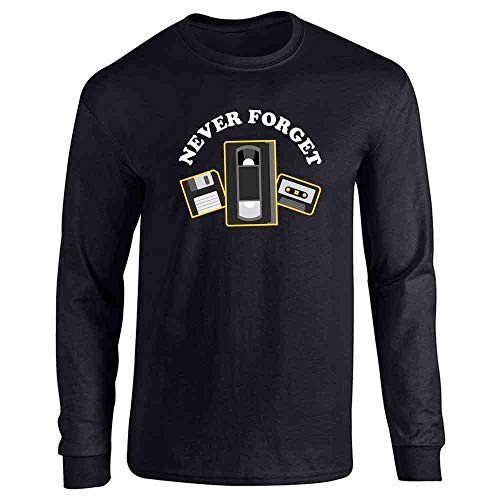 Pop Threads Never Forget Floppy Disk VHS Cassette Tape Funny Black XL Full Long Sleeve Tee T-Shirt