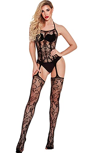 JFAN-Conjunto-de-Ropa-Interior-de-Jacquard-para-senoras-Body-de-Encaje-con-Cuello-Colgante-de-Tul-sin-Tanga