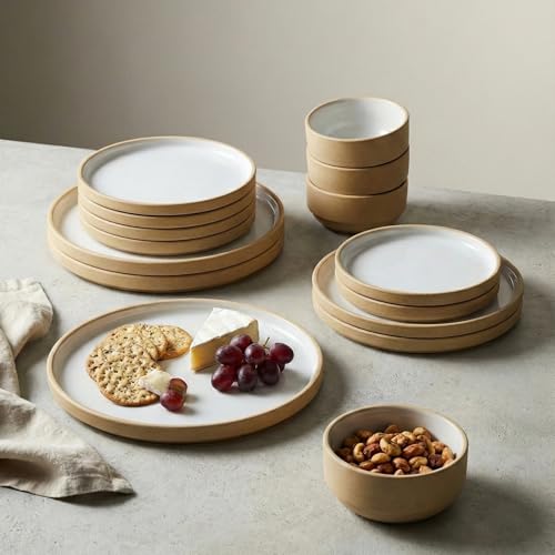 Image of BlackCarrot Handcrafted White Beije Ceramic Dinner Set, 20 Pieces Serving for 6, Microwave and Dishwasher Safe, Bone-Ash Free, Dinner Sets | Crockery Set for Gifting & Dining by Black Carrot