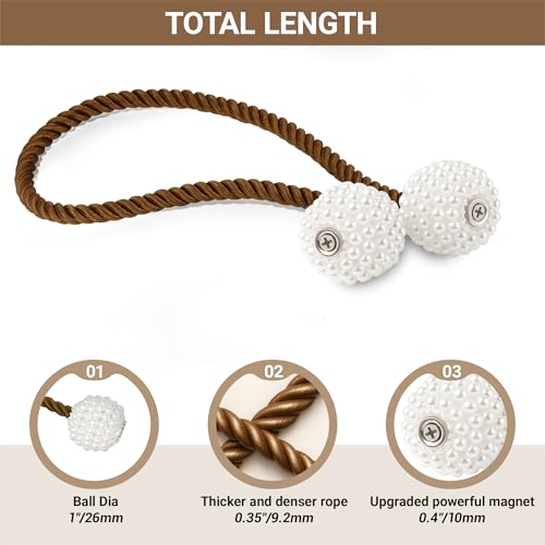 Hion Magnetic Curtain Tiebacks Dark Brown 2pcs, Curtain Tiebacks Buckles Holdbacks Holders Hooks Clip for Home Bedroom Office Decorative Curtain - Thumbnail 2