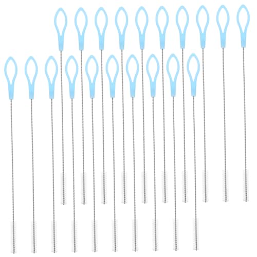 Ciieeo 20pcs Stainless Steel Nylon Straw Reusable Straw Cleaner Brush Abs Sky-blue Portable Tube Brush Pipe Cleaner