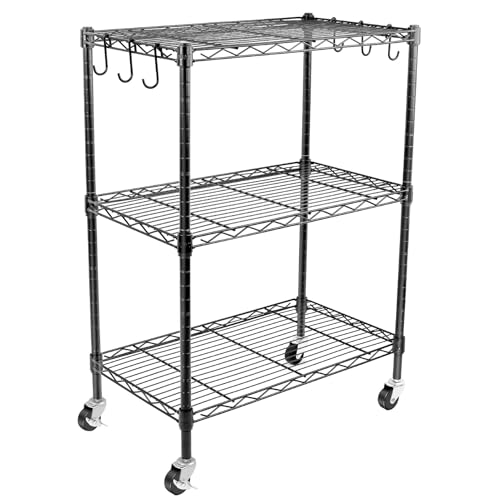 Image of WDT 3-Tier Storage Shelves, Heavy Duty Metal Shelves Wire Rack Shelving Unit, Adjustable Shelf with Wheels for Home Office Garage Kitchen Bathroom,23.4 inch Wx13.6 Dx32.5 H