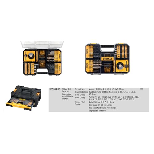 Image of DEWALT DT71569-QZ High Performance - Fit T-STAK IV Drawer - 100 Piece Drill Drive Set, Ideal for DIY and Professional Screwdriving Applications