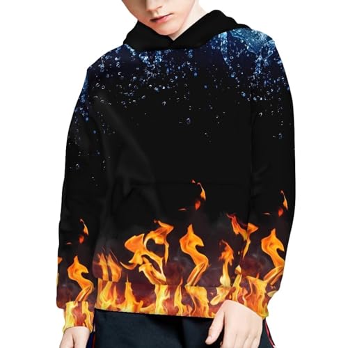 Boys Girls 3D Print Fire Ice Casual Pullover Hoodies Hooded Sweatshirts Tops Blouse with Pocket Age 6-16
