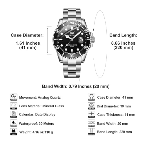 Image of OLEVS Men's Stainless Steel Watches, Large Face Casual Three Hands Analog Quartz Watch, Easy to Read Rotating Bezel Date Waterproof Luminous Dress Watches for Men