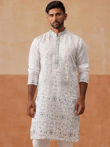 Image of Jompers Men's Silk Blend Embroidered Kurtas (White, M)