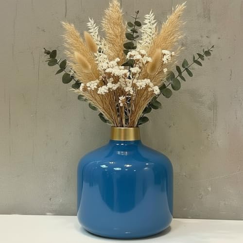 Image of Artful Living India - Round Metal Flower Vase | Round Vintage Vase for Living Room, Table, Office Decoration & Home Decor | Antique Decorative Metal Vase (Royal Blue)