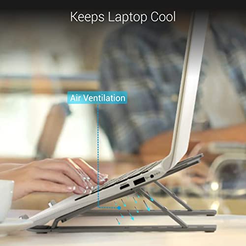 Image of LIRABS Foldable Metal Laptop Stand | Adjustable Height Aluminium Laptop Riser for 13-17 Inch Laptops | Ergonomic Computer Stand for Work from Home, Office & Study