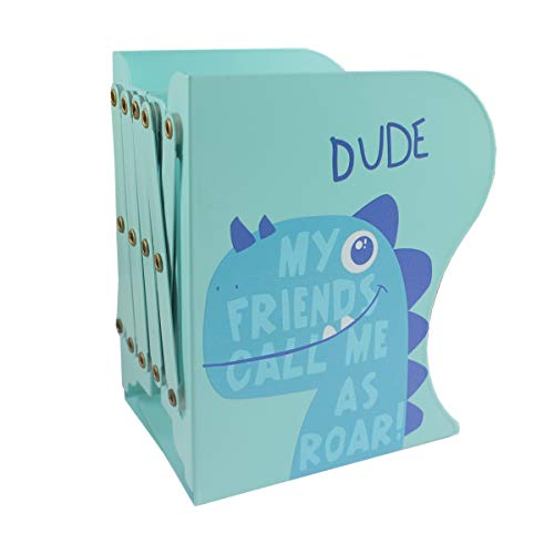 Citmage Adjustable Bookend Metal Dinosaur Pattern Bookends Non-Skid Heavy Duty Book Holder Stand Hold Books,Magazines,Cookbooks(5.7''x3.9''x7.4'')(Blue)