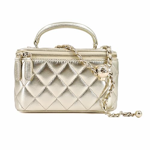Image of M-ioi-M Small Genuine Leather Purse Quilted Crossbody Bag for Women, Mini Top-Handle Shoulder Handbag w /Gold Chain Strap