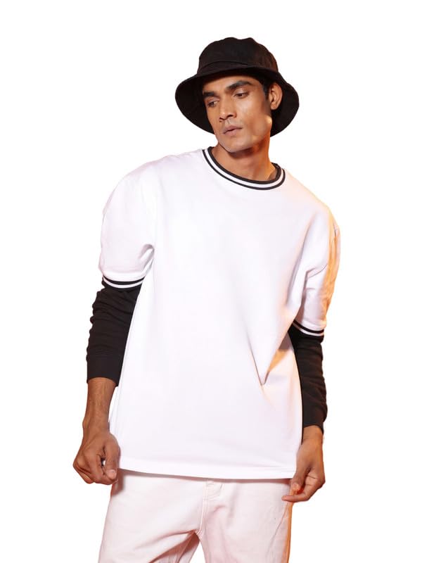Image of SUBTRACT Round Neck Oversized T Shirt for Men | 100% Organic Cotton Oversized Tshirt | Contrast Rib Details & Comfort Fit