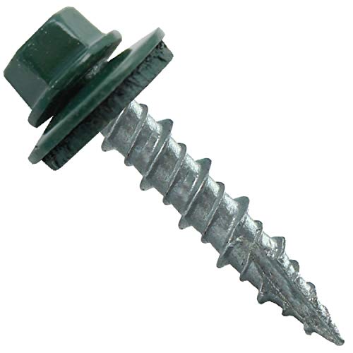 Metal Roofing Screws: (250) 10 x 1 Forest/Ivy Green Hex Head Sheet Metal Roof Screw. Self Starting Metal to Wood siding Screws. EPDM Washer. Colored Head
