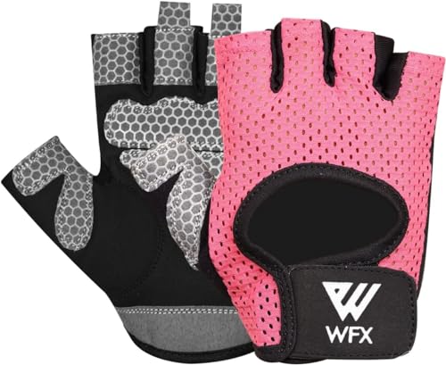 WFX Fahrradhandschuhe, Mountainbike-Handschuhe, stoßdämpfendes Polster, atmungsaktive Halbfinger-Fahrradhandschuhe für Herren und Damen, Größe L, Rosa