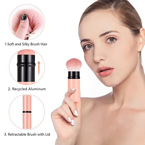 Falliny 2 Pack Retractable Kabuki Makeup Brush, Travel Face Blush Brush, Portable Powder Foundation Brush With Cover For Blush, Sunscreen, Bronzer, Buffing, Highlighter Flawless Powder Cosmetics #TOP2
