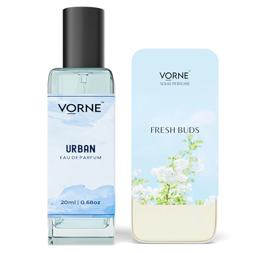 Image of VORNE solid perfume 12g & EDP for men and women 20ml | Fresh Buds & urban | Gift Set for men and women | Strong Long-Lasting, alcohol-free, green citrus and woody aromatic fragarance | Ideal for daily use | Pack of 2