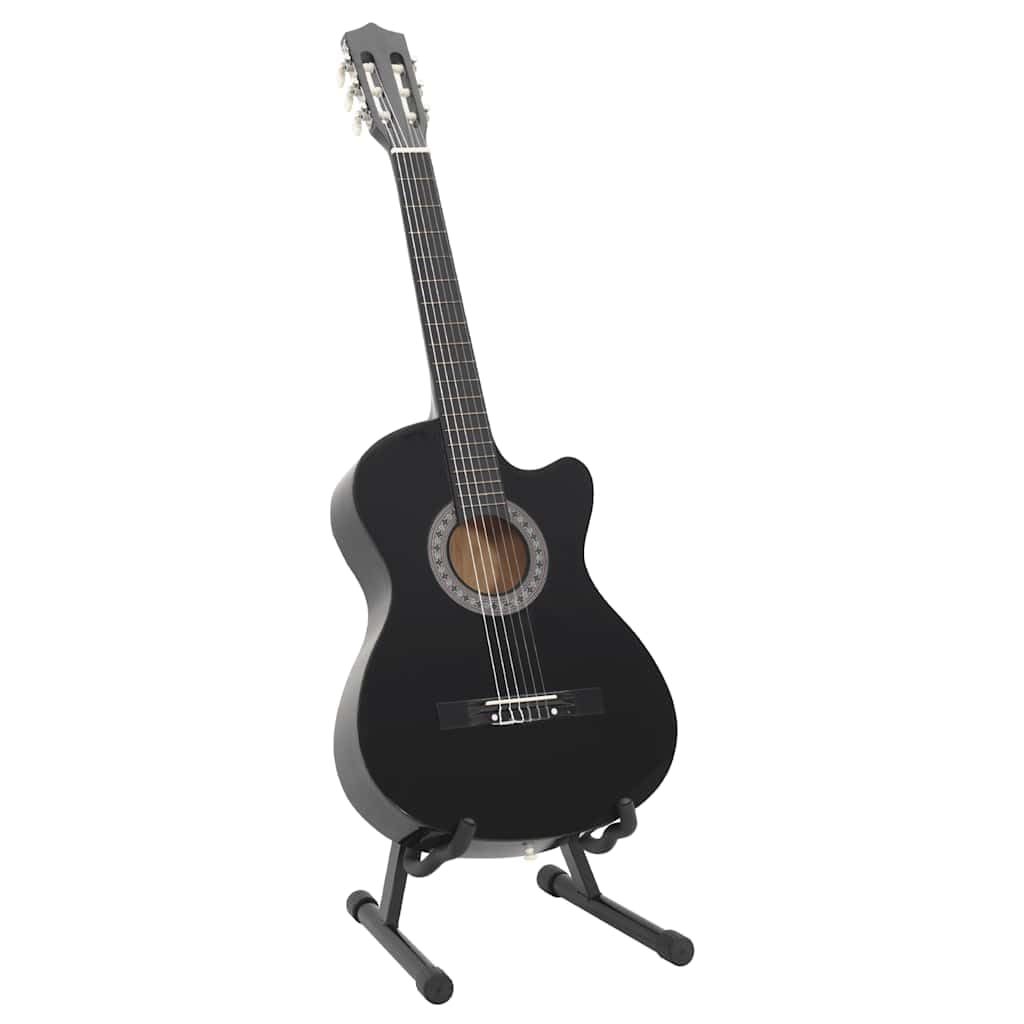 vidaXL 12-tlg Westerngitarre Set 38" Schwarz Akustische Gitarre 6 Saiten