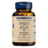 Wiley's Finest Wild Alaskan Fish Oil Vitamin K2 & D3 Softgels - 500mg of EPA and DHA Omega-3s for Bone and Heart Health Support - 60 Softgels (60 Servings)