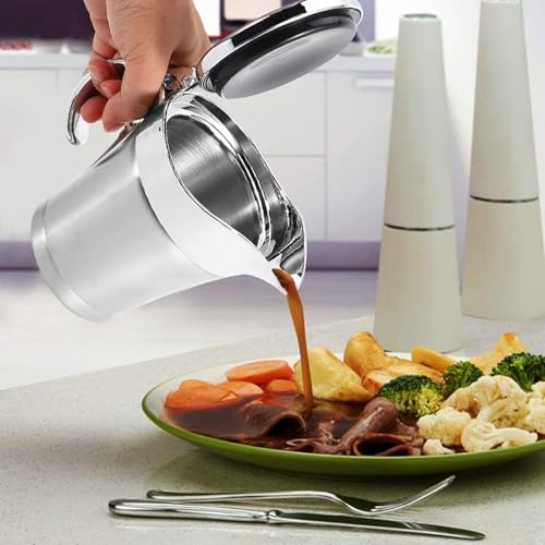 Edelstahl Thermo Sauciere,Soßenkanne aus doppelwandigem Edelstahl - isolierter Saucenbehälter mit Klapp-Deckel und Henkel,Saucenbecher für Vanillesoße Soße Sahne Mayonnaise Milch(450ml)