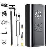 Elektrische Luftpumpe mit 6000mAh Akku, 150PSI Drahtlose elektrische Luftpumpe mit Manometer/Digitalem LCD Mini Kompressor für Fahrrad, Motorrad, Auto, Bälle als Taschenlampe und Powerbank (Q15B-1)