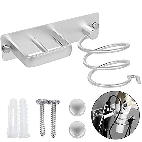Rendcqin Porte Sèche Cheveux, Fer à Lisser Support de Porte Sèche Cheveux Mural en Aluminium, avec Range-câbles pour Ranger Le sèche-Cheveux, Le lisseur, Les brosses à Cheveux et Plus (1)