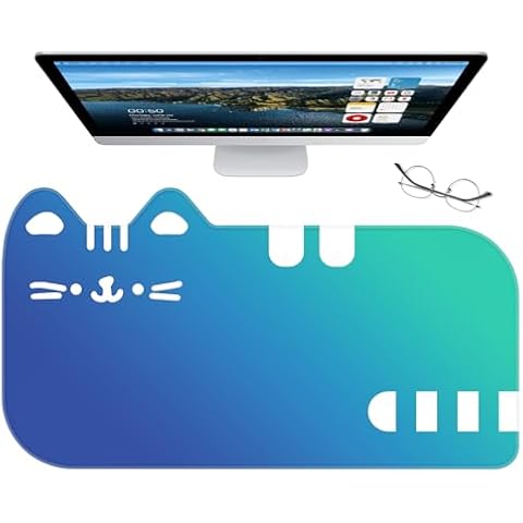 Dapesuom Large Gaming Mouse Pad, Extended Mousepad with Stitched Edges, Cute Anime Cat Keyboard Pad with Non-Slip Base, Big XXL Mouse Pads Desk Mat for Gamer, Office, 29.5x15.9in, Blue Green Gradient Cover