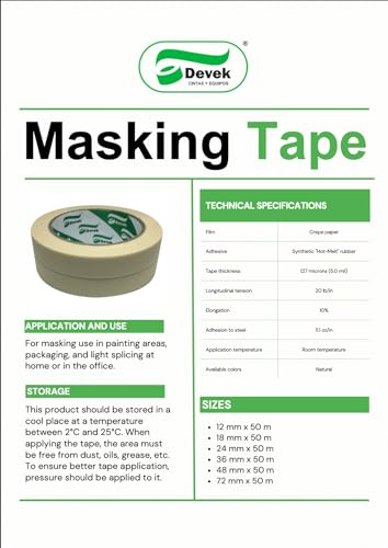 Image of DEVEK Masking Tape for Painting, Crafting and DIY, 0.7 in x 55 yds, One Roll, Clean Removal, No Residue