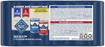 Blue Buffalo Homestyle Recipe Adult Wet Dog Food, Made with Natural Ingredients, Chicken and Beef Dinner Variety Pack, 12.5-oz Cans (6 Count, 3 of Each) Pet Supplies: Product Image