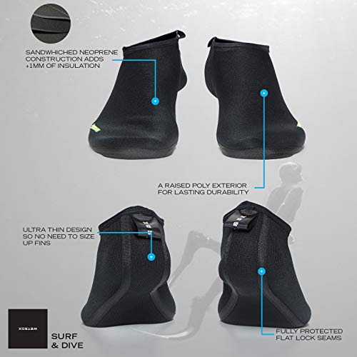 WETSOX Reinforced Fin Socks|Durable Chaff Protection/1MM Insulation(Large)