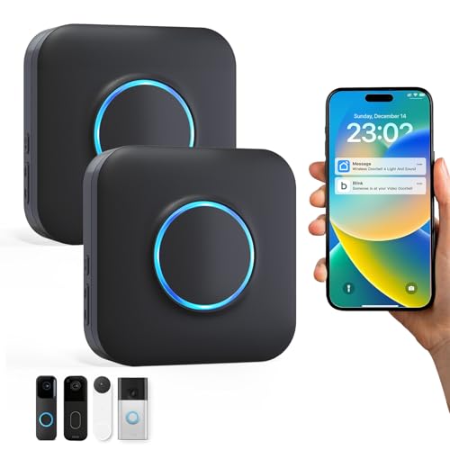 Smart WiFi Wireless Doorbell Chime for Google Nest, Ring, Blink – App-Connected with 58 Music, 5 Adjustable Volume & LED Light, No Wiring Required (2pack, Black)