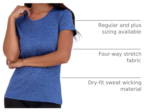 Image of 5 Pack Women's Dry Fit Workout Tops Crew Neck T Shirts Athletic Gym Tees | Available In Plus Size, Short Sleeve, Moisture Wicking, Stretch, Activewear, Running, Hiking, Tennis, Golf, Yoga, Sports