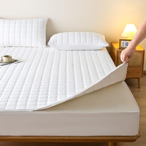 Protector de colchón acolchado con cremallera para cama individual, cubrecolchón personalizable para cama doble pequeña o King, antipolvo, transpirable, lavable, protección total, 150 x 190 + 25 cm,