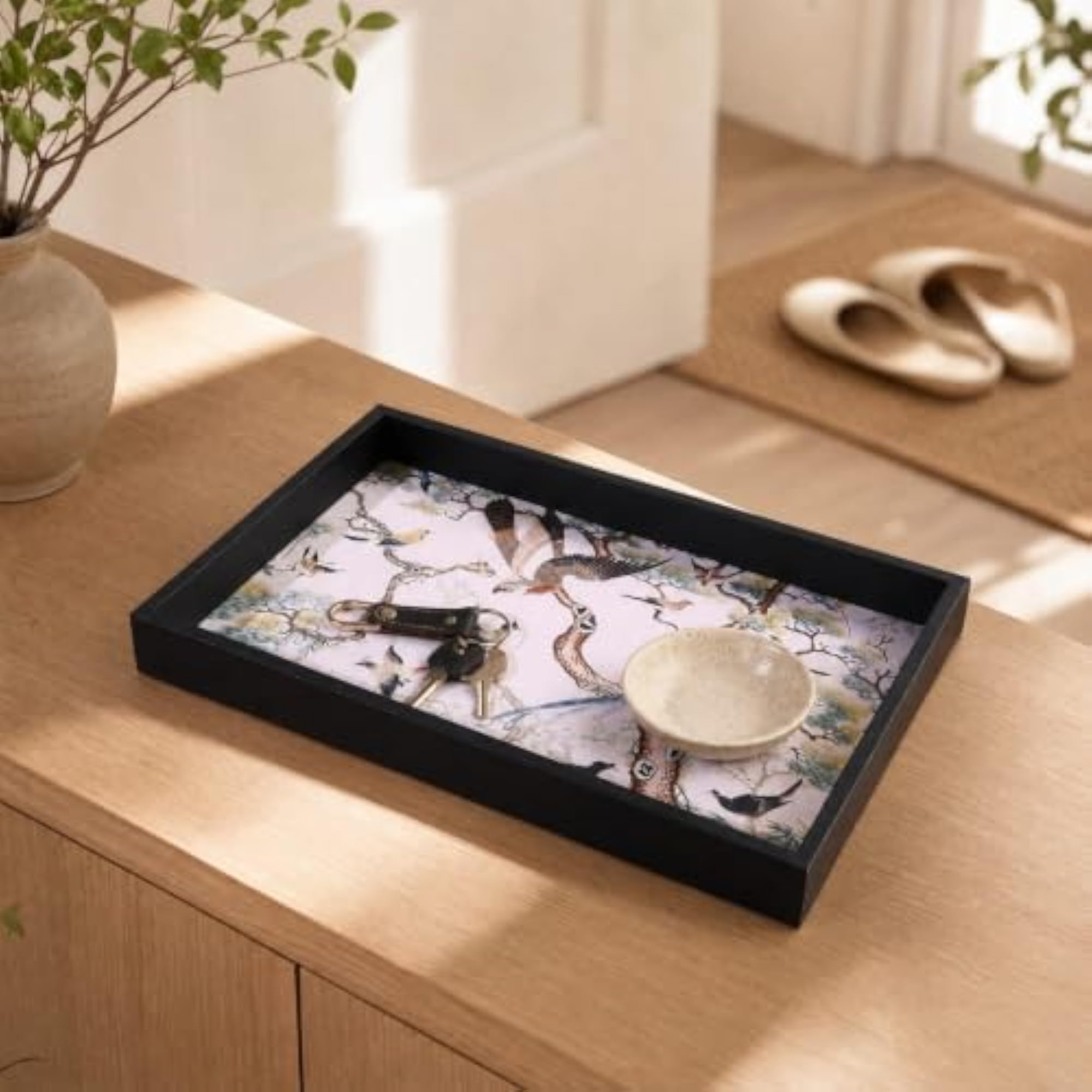 Multipurpose Rectangular Wooden Tray with Raised Sides