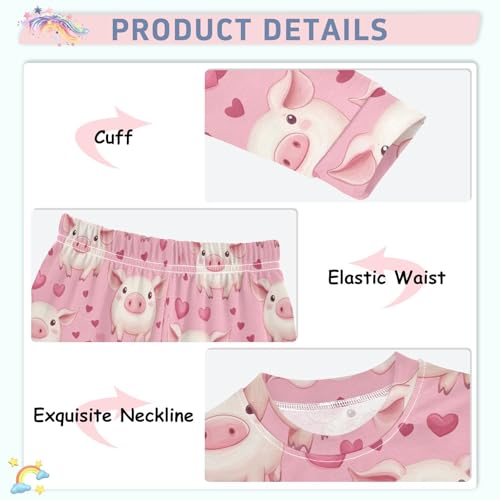 Fustylead Cute Piglets and Pink Hearts Cotton Pajamas Set 2 Piece Long Sleeve Pjs Sleepwear4