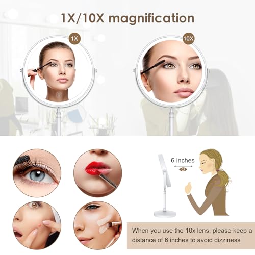 Image of DEIOVWXS Makeup Mirror, Rechargeable Vanity Mirror with 3 Lights, 1X /10X