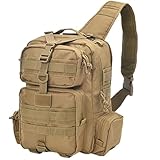REEBOW GEAR Tactical Sling Bag Military Style Single Shoulder Sling Pack with USA Tactical Flag Patch (Tan with flag patch)
