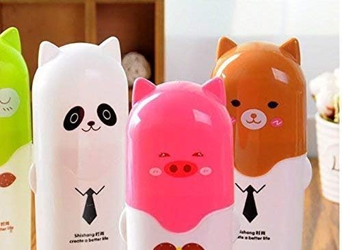Image of Teddy Shape Plastic Cute Cartoon Tooth Mug Protector Toothbrush Holder Travel, Camping Bathroom for Storage Container Organizer Accessories - Multicolor.