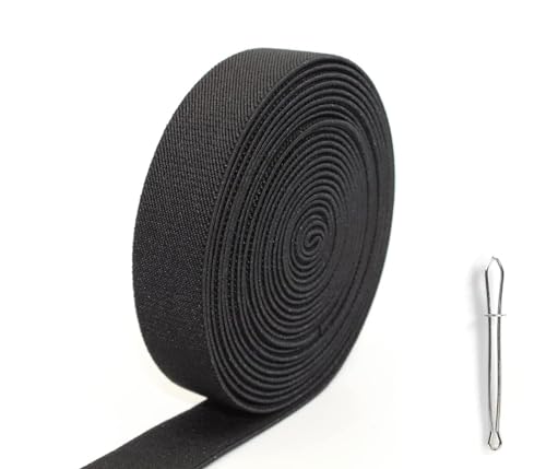 2CM Flat Elastic Wide Bands - 5M Elastic Sewing Bands - Stretch Band Sewing Elastic - Elastic Black Flat Waistband Sewing Elastic Ribbon Thick BlackElastic Bands for Sewing Headbands Trouser Diy etc