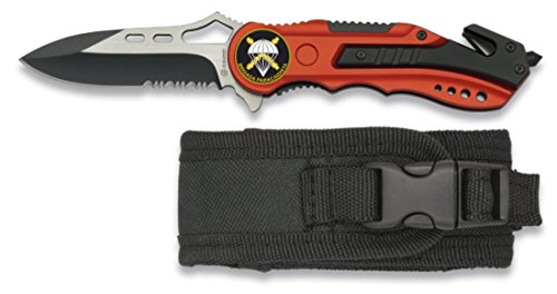 Albainox 19626GR1012 - Navaja Roja Seguridad Paracaidista, Mango de Aluminio, Hoja con Sierra de 6.5 cm, Incluye Punta Rompevidrio y Cutter...