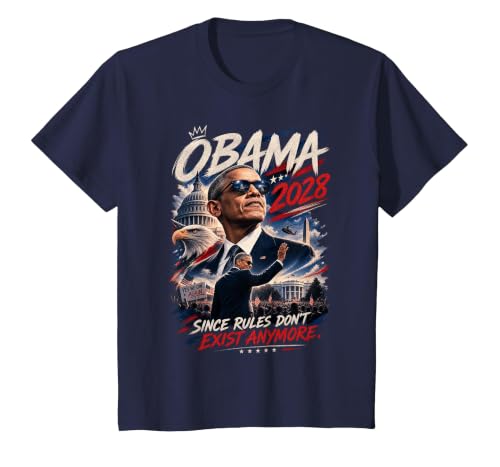 Obama 2028 Since Rules Don't Exist Anymore Satire T-Shirt, Youth, Navy Blue, Large