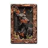 Soulpons Decorative Tin Sign Wall Art Doberman Pinscher Clay Art Framed for Modern Home Entries Doberman Pinscher Enthusiast Areas and Security Themed Interiors Rustproof Easy Install 8×12 Inches