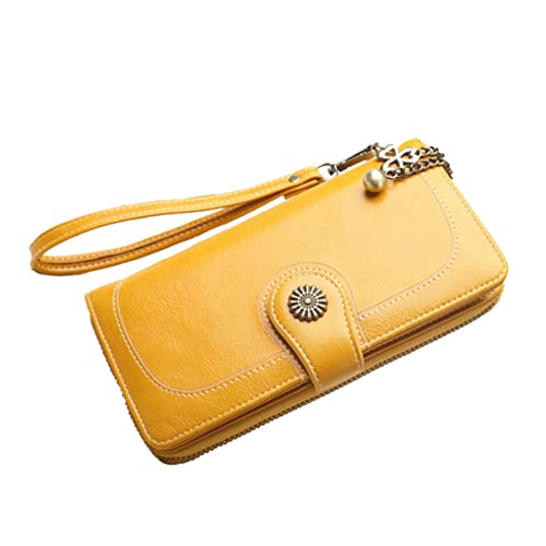 Fashion Wallet Multi-function Zipper Purse for Women Triple-folded Clutch Multi-card Slots Yellow Premium Pu Handbag for Everyday Use