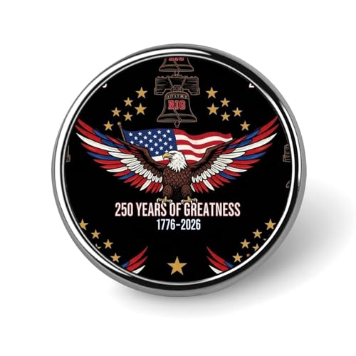 Small Fashion Pin, Round Brooch Tie Pin for Collar Costume Outfit Men Women Accessory, 250 Years Of Greatness Liberty 1776 2026 Amer Round Badge