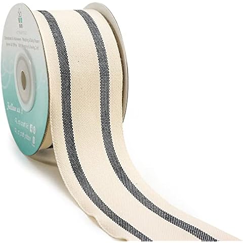CT CRAFT LLC Cotton Stripes Ribbon 38mm x 10 Yard.Decorative for DIY Crafts and Gift Wrapping - Ivory/Black Cover
