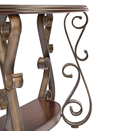 Traditional Sofa Table, 2-Tier Traditional Half Moon Console Table With Glass Table Top And Powder Coat Finish Metal Legs, Perfect For Entryway Or Living Room #TOP6