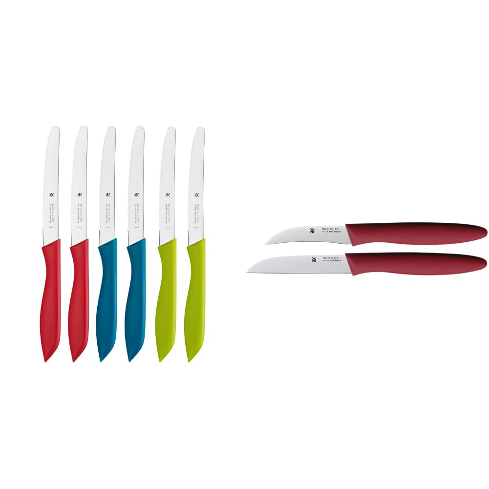 WMF Messerset 2-teilig + Vespermesser – Schäl- & Gemüsemesser & Brotmesser, Rot | Spezialklingenstahl