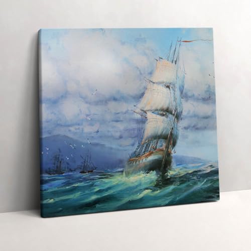 Tableau navire peint sur l'eau Wallfluent 60x60cm pour décoration murale moderne